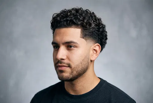 Young Man With Curly Fade Haircut