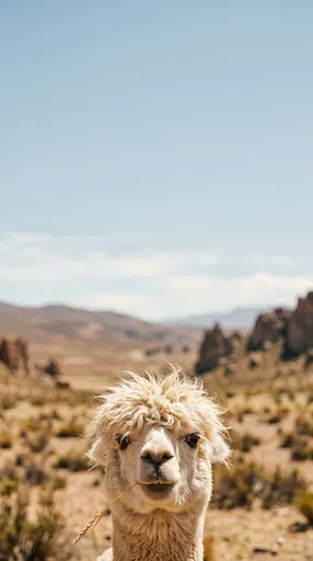 Fluffy Alpaca Peeking in Desert Valley
