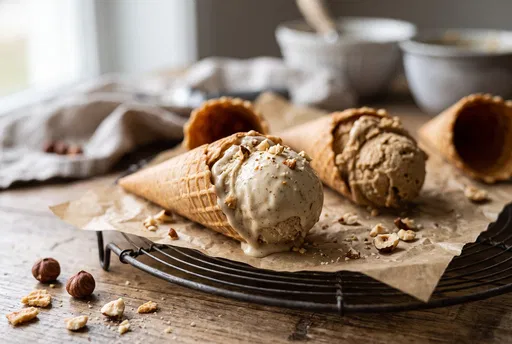Artisan Hazelnut Gelato in Waffle Cones