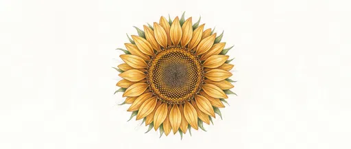 Botanical Colored Pencil Sunflower Head Illustration