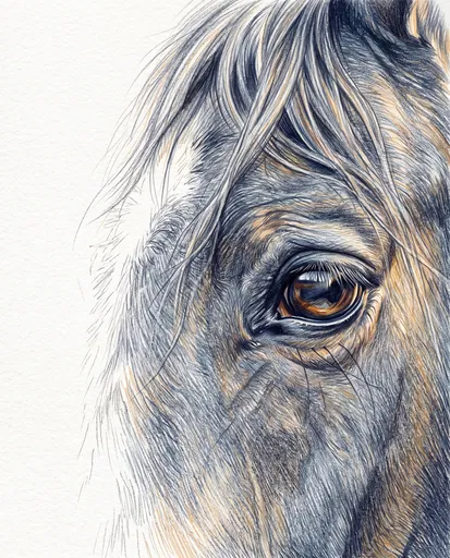 Colored Pencil Horse Eye Close-Up