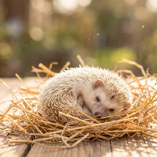 Blonde Pygmy Hedgehog Resting in Straw