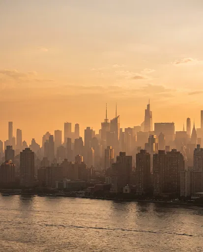 Golden Sunset Hazy City Skyline
