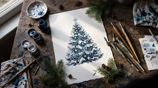 Blue Ink Christmas Tree Drawing on Desk