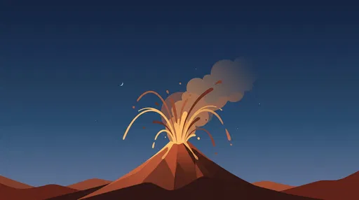 Minimalist Illustration of Erupting Volcano at Twilight
