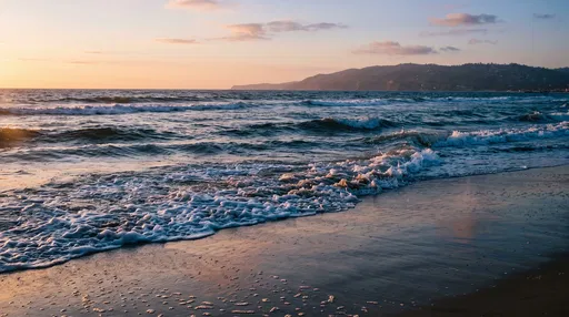 Sunset Waves on California Coastline