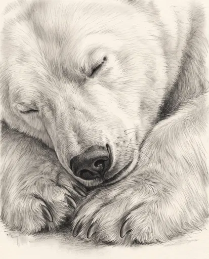 Graphite Drawing of Sleeping Polar Bear