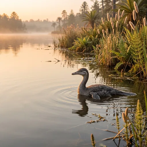 Prehistoric Waterfowl Dinosaur on Calm Pond