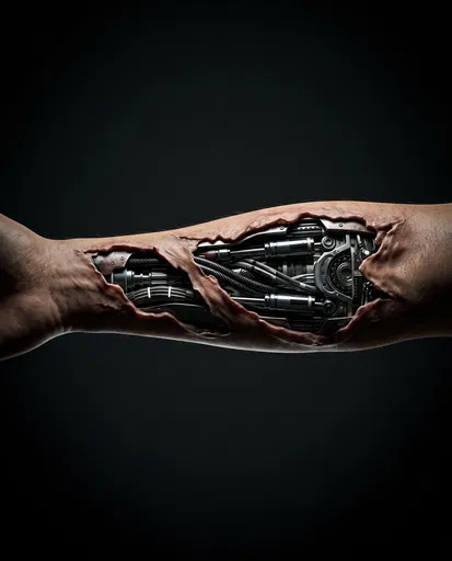 Biomechanical Cyborg Forearm With Exposed Pistons