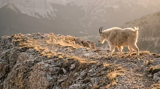 Mountain Goat Walking on Rocky Ridge