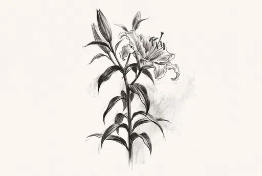 Monochrome Charcoal Drawing of Oriental Lily