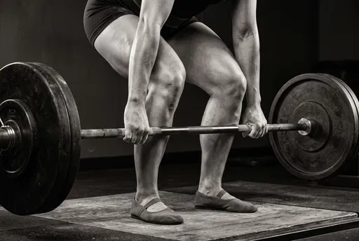Monochrome Female Powerlifter Performing Deadlift