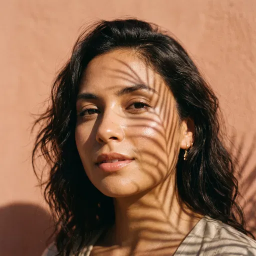 Woman Portrait With Palm Leaf Shadows