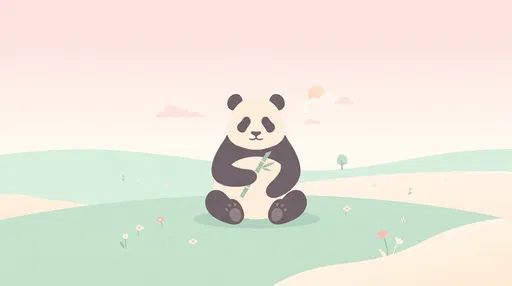 Minimalist Pastel Panda in Meadow Illustration