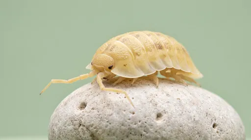 Pale Yellow Woodlouse on White Stone