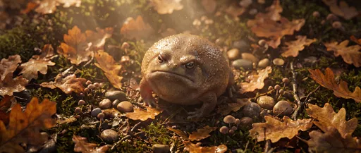 Chubby Rain Frog in Autumn Leaves