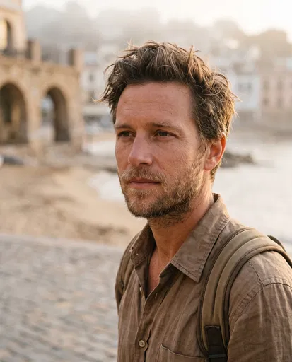 Male Traveler Portrait by Mediterranean Coast