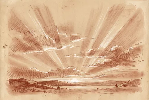 Sanguine Chalk Sketch of Sunrise Horizon