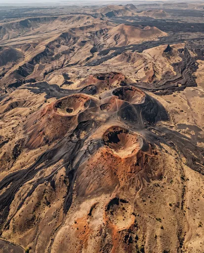 Aerial View of Volcanic Cinder Cone Craters
