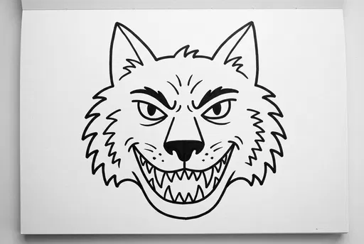 Simple Black Ink Werewolf Face Drawing