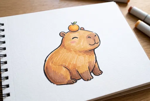 Cute Capybara Marker Drawing in Sketchbook