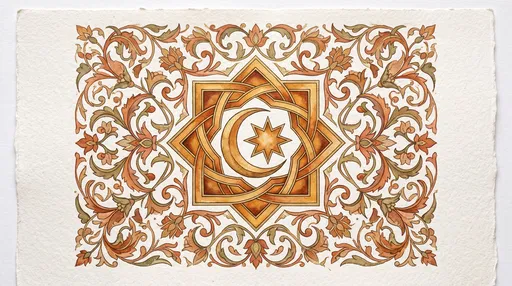Watercolor Islamic Star and Botanical Arabesque