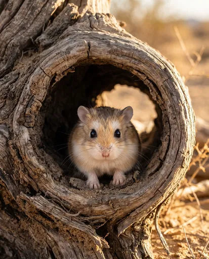 Desert Hamster in Hollow Wooden Root