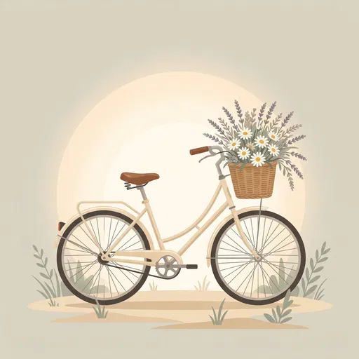 Vintage Bicycle With Floral Basket Illustration