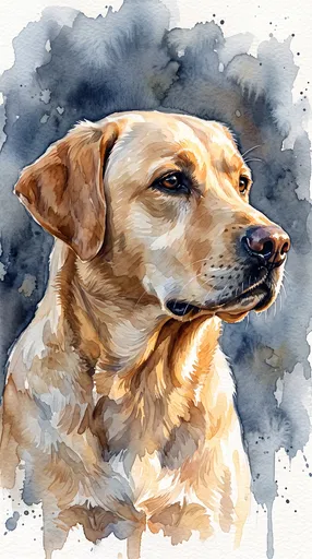 Watercolor Portrait of Yellow Labrador Retriever