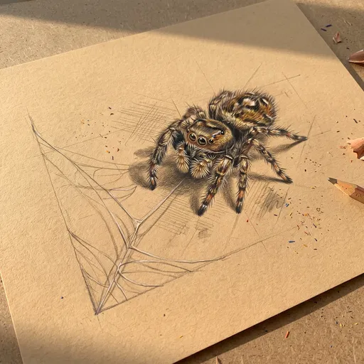 3D Colored Pencil Jumping Spider Drawing