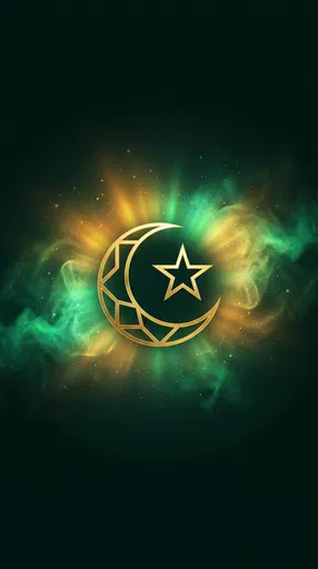 Glowing Gold Crescent Moon and Star