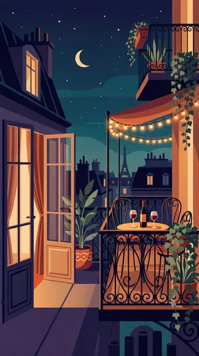 Cozy Parisian Balcony at Night