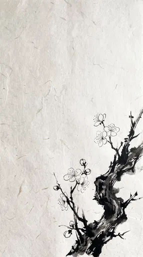 Sumi-e Ink Plum Blossoms on Mulberry Paper