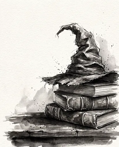 Monochrome Watercolor Witch Hat on Books