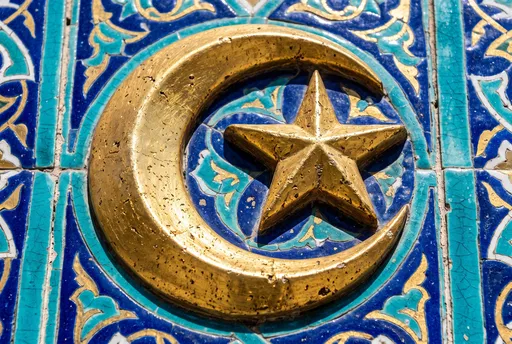 Gold Crescent and Star on Blue Tiles