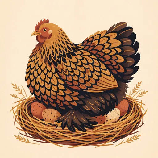 Golden Laced Cochin Hen in Nest