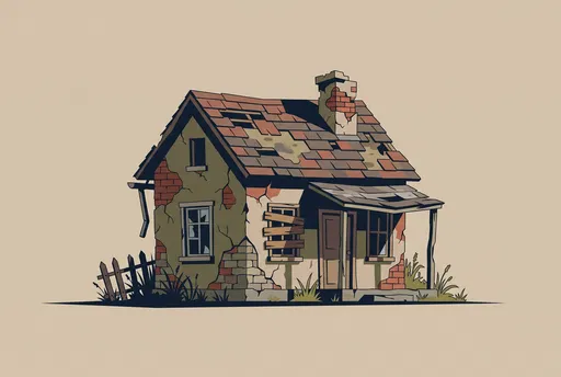 Rundown Fixer-Upper House Vector Illustration