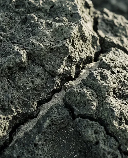 Macro Volcanic Basalt Cracks and Ash