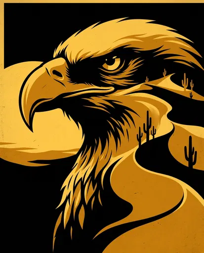 Graphic Golden Eagle and Desert Dunes