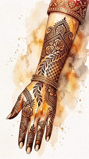 Watercolor Bridal Arabic Mehndi Hand Illustration