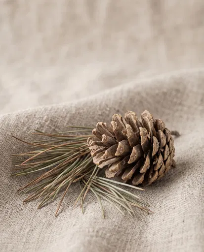 Pinecone and Needles on Raw Linen