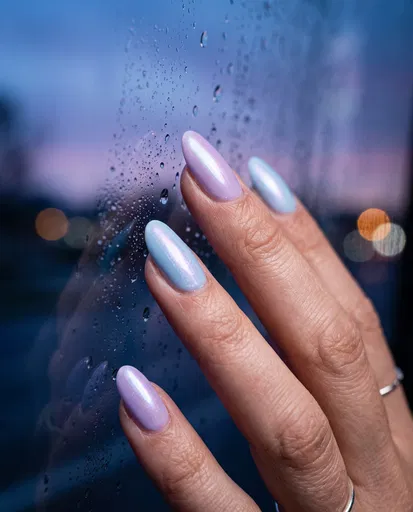 Pastel Pearl Manicure Touching Wet Glass