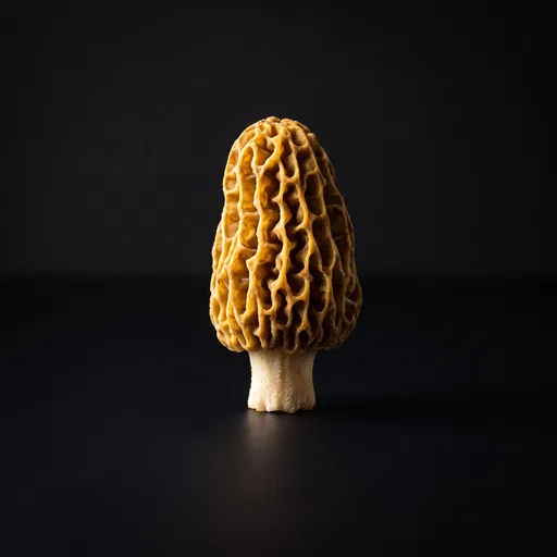 Yellow Morel Mushroom on Black Background
