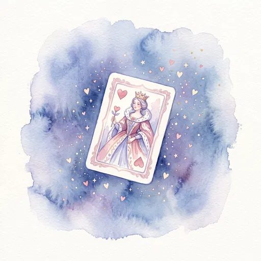 Watercolor Queen of Hearts Playing Card Illustration