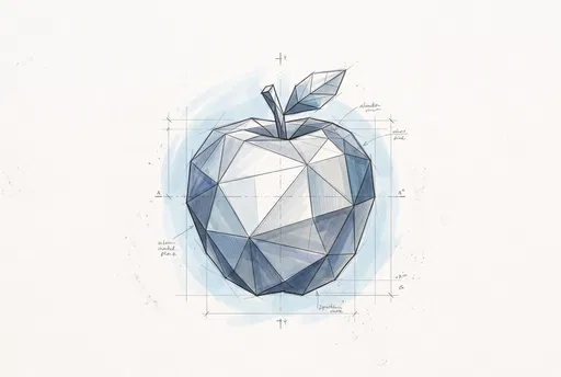 Geometric Faceted Apple Architectural Sketch