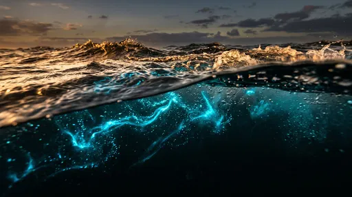 Split View of Bioluminescent Ocean Waves