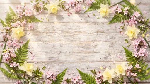 Spring Floral Border on Weathered Wood