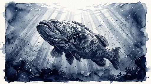 Indigo Watercolor Giant Grouper Illustration