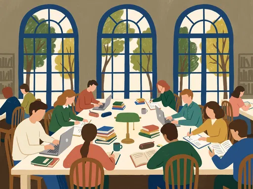 Flat Illustration of Library Study Scene