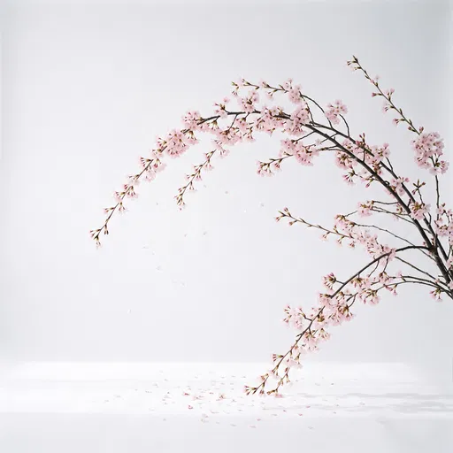 Arching Pink Cherry Blossom Branches on White